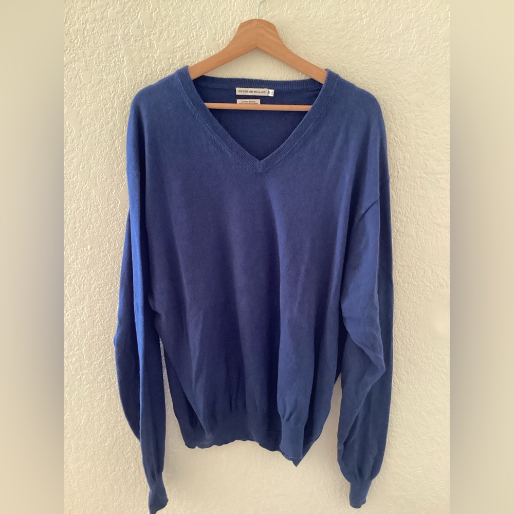 Peter Millar Mens Blue Luxury blend V neck Sweater size Large